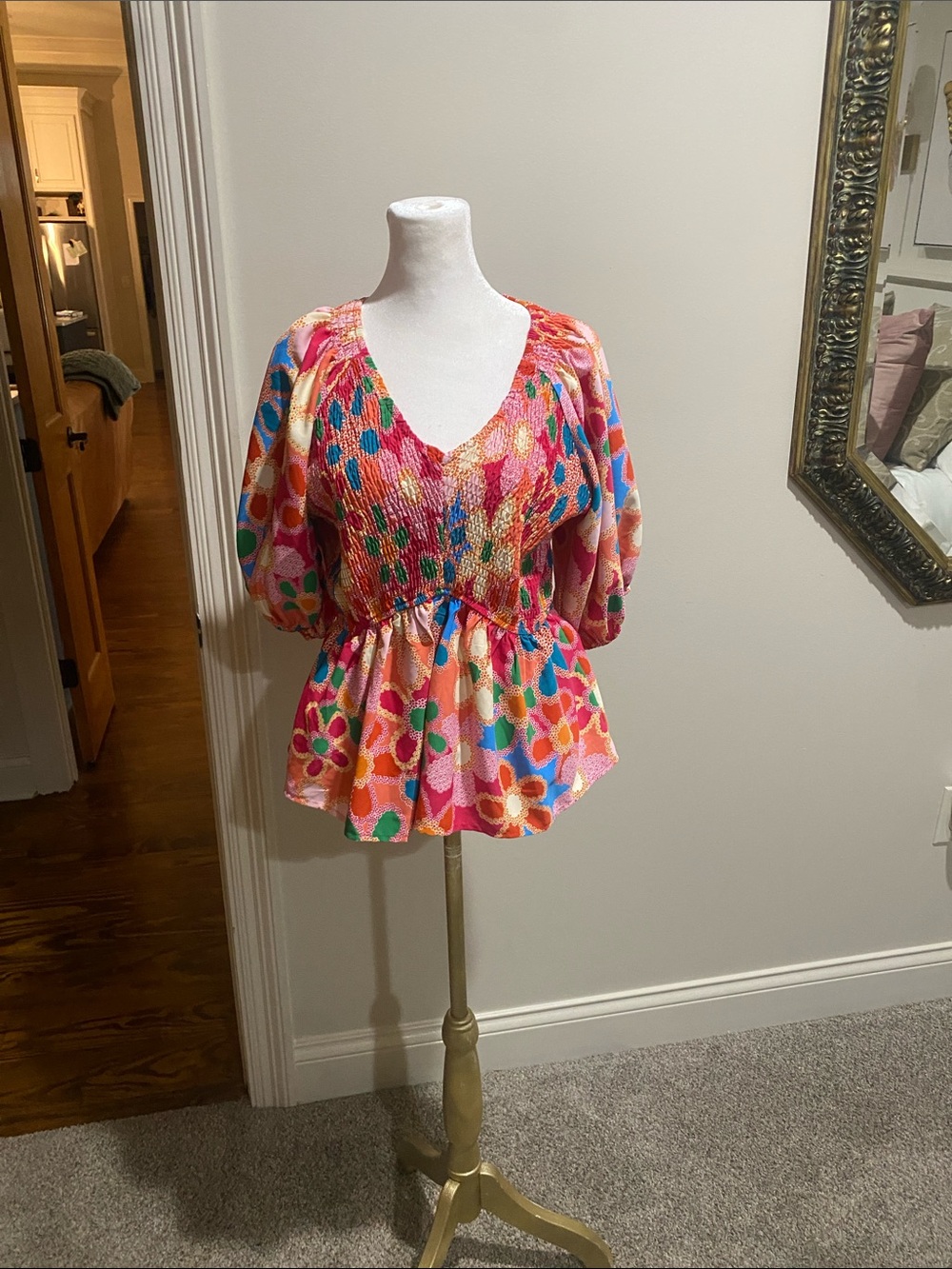 Vibrant Pink Floral Peplum V-Neck Top